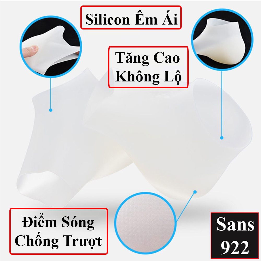 Tất tăng chiều cao silicon không lộ Sans922 êm chân thoáng khí miếng lót giày độn đế nâng gót cao cấp chống trượt