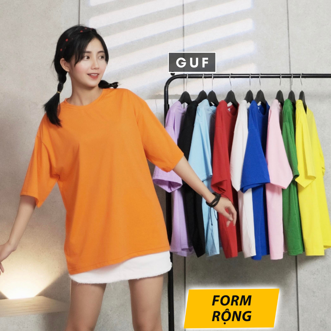 Áo Thun Tay Lỡ Form Rộng Unisex Chất Phông Cao Cấp Cho Cả Nam Nữ Trơn Màu Nóng Cho Mùa Hè GUF