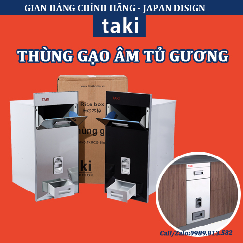 Thùng Gạo Thông Minh Mặt Gương Cường Lực, Thùng Gạo Âm Tủ TAKI Tủ Bếp - Có Thợ Lắp Đặt