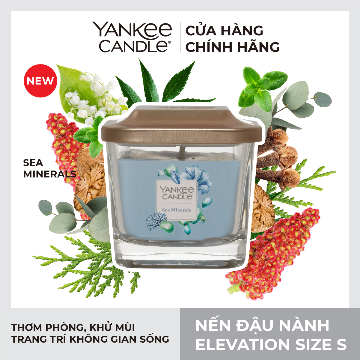 Nến ly vuông Elevation Yankee Candle size S - Sea Minerals