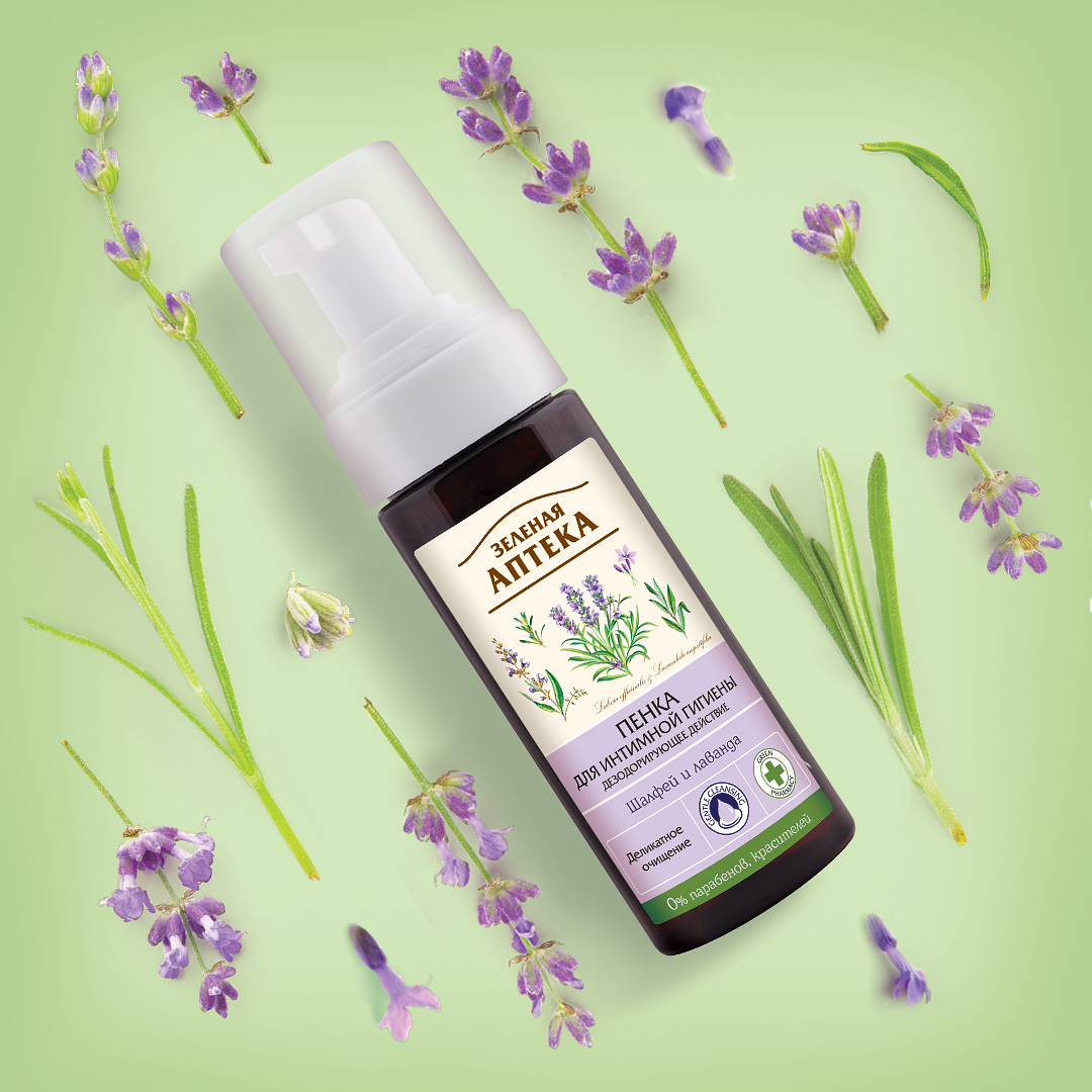 Dung dịch vệ sinh phụ nữ dạng bọt Zelenaya Apteka ngăn ngừa viêm Cây xô thơm và Lavender 150ml