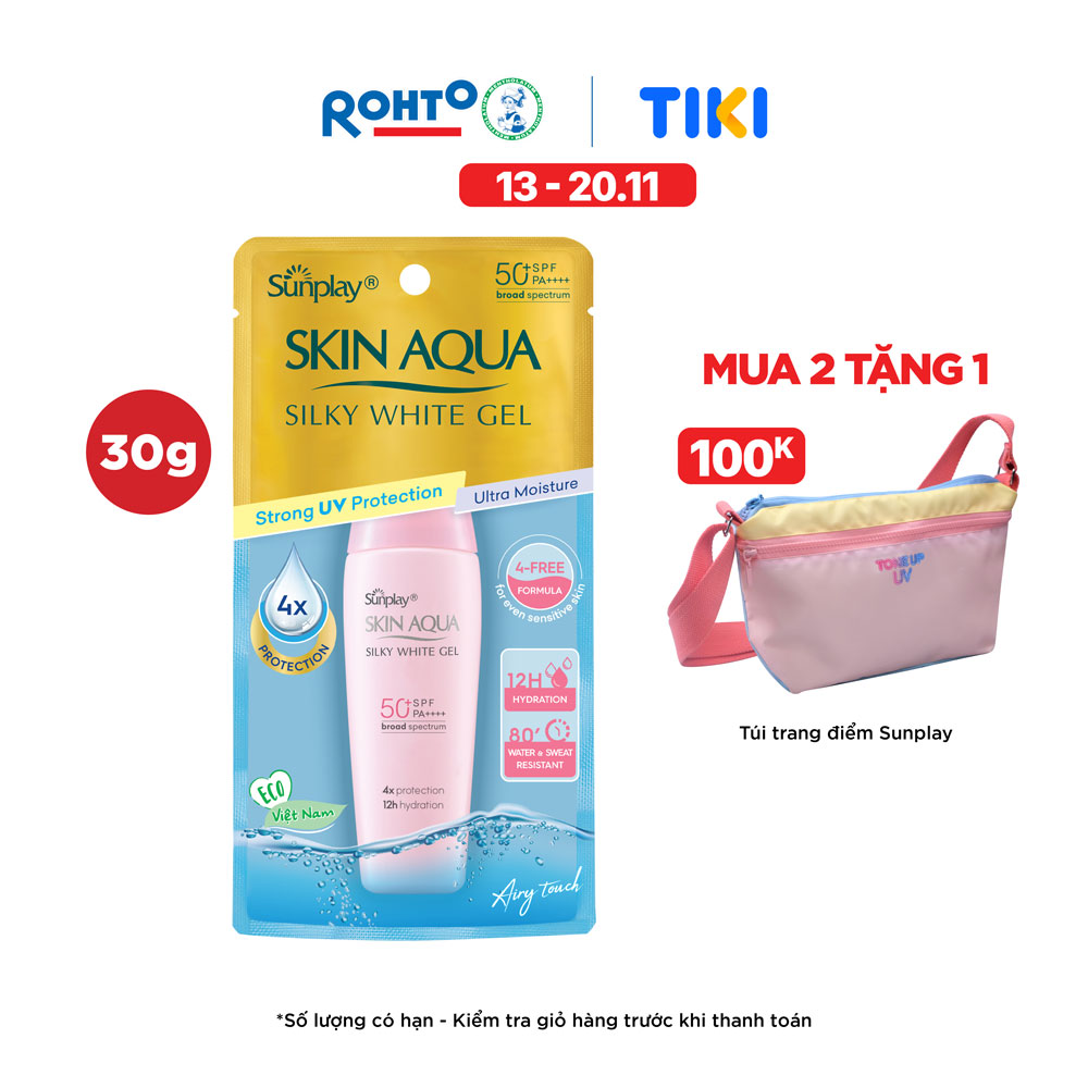 Gel Chống Nắng Dưỡng Da Trắng Mượt Sunplay Skin Aqua Silky White Gel SPF 50 PA+++ (30g)