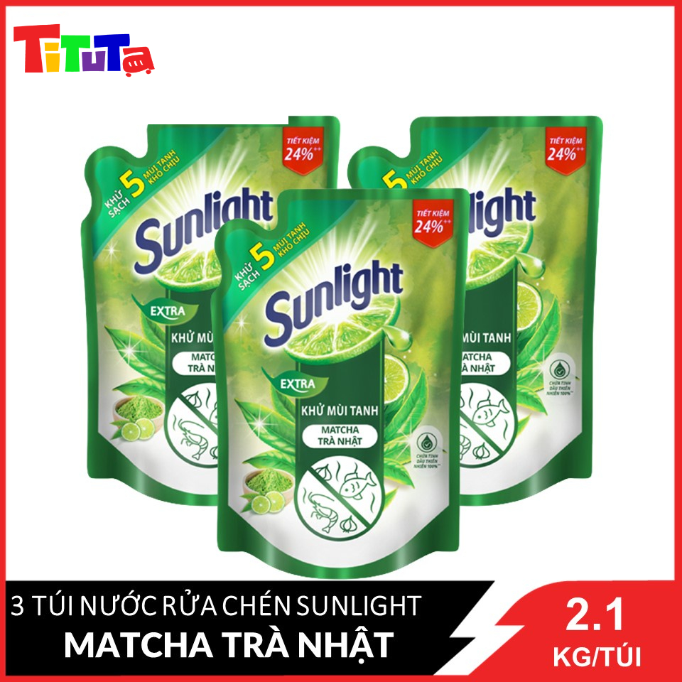 Combo 3 Nước Rửa Chén Bát Sunlight Extra Khử Mùi Tanh Matcha Trà Nhật 2.1kgx3