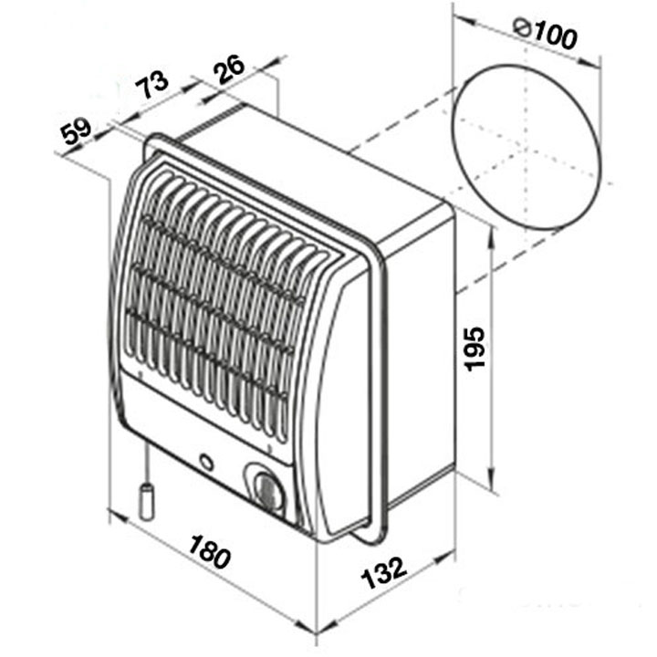 Quạt Thông Gió Gắn Tường Vents 100 CF Turbo- Khối Lượng Gió 122 m3/h-hàng chính hãng