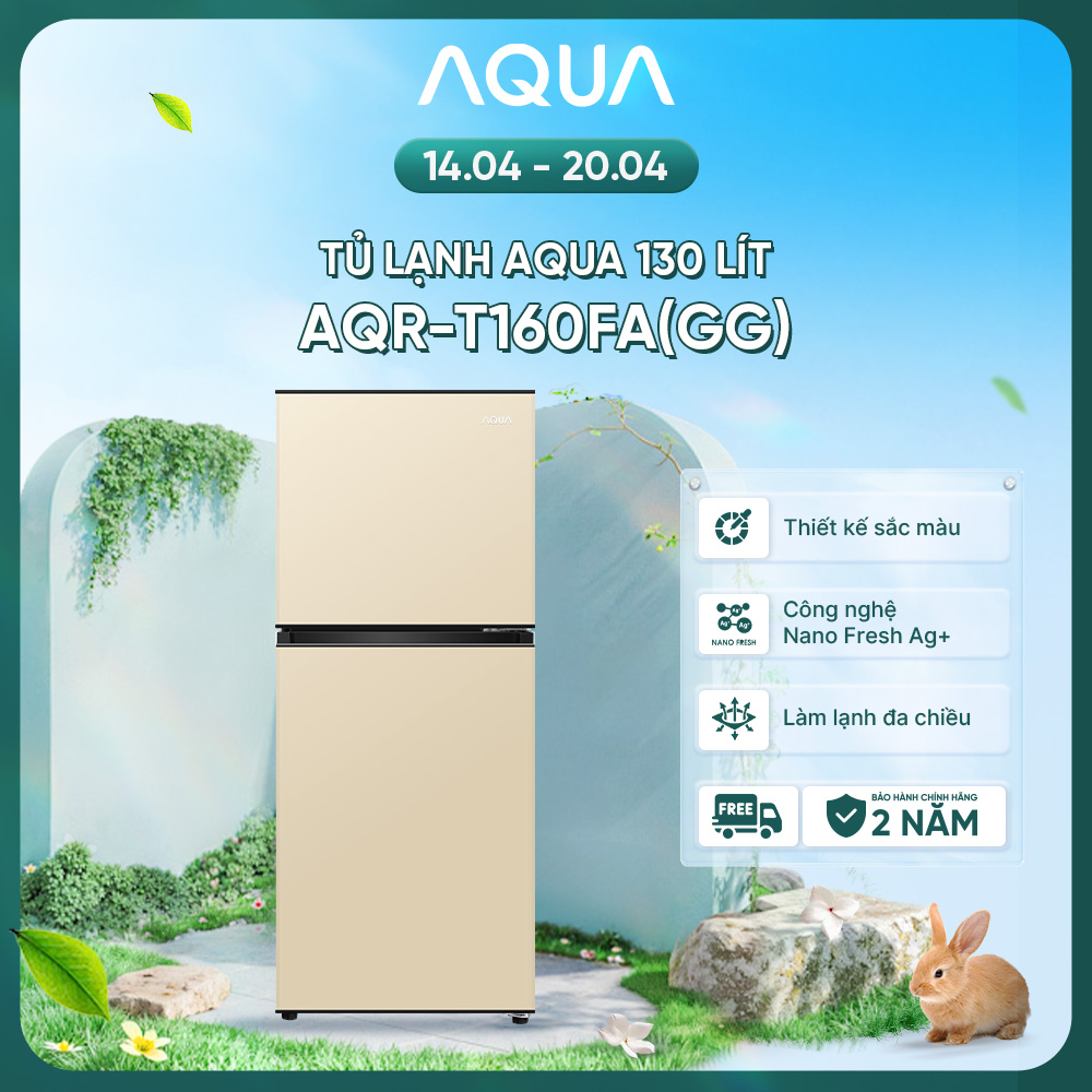 [SẢN PHẨM MỚI 2025I] Tủ lạnh AQUA 130 lít ngăn đá trên AQR-T160FA(GG) - Màu Be - Freeship toàn quốc - Bảo hành 2 năm - Hàng chính hãng