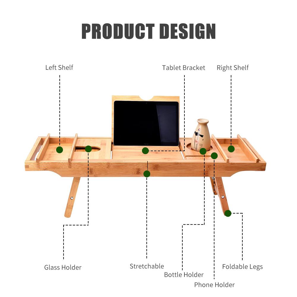 Khay đựng đồ trong bồn tắm được làm bằng tre cao cấp, phủ một lớp sơn mài cho thời gian sử dụng lâu dài.