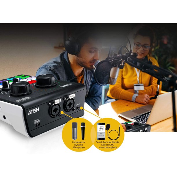 Bộ Mixer trộn âm thanh cao cấp - ATEN UC8000 chuyên đọc Podcast, Livestream, Thu Âm  - Hàng chính hãng