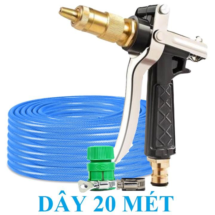 Vòi Xịt️Evoucher Bộ dây vòi xịt nước rửa xe, tưới cây , tăng áp 3 lần, loại 20m 206318 đầu đồng,đai,+ đai