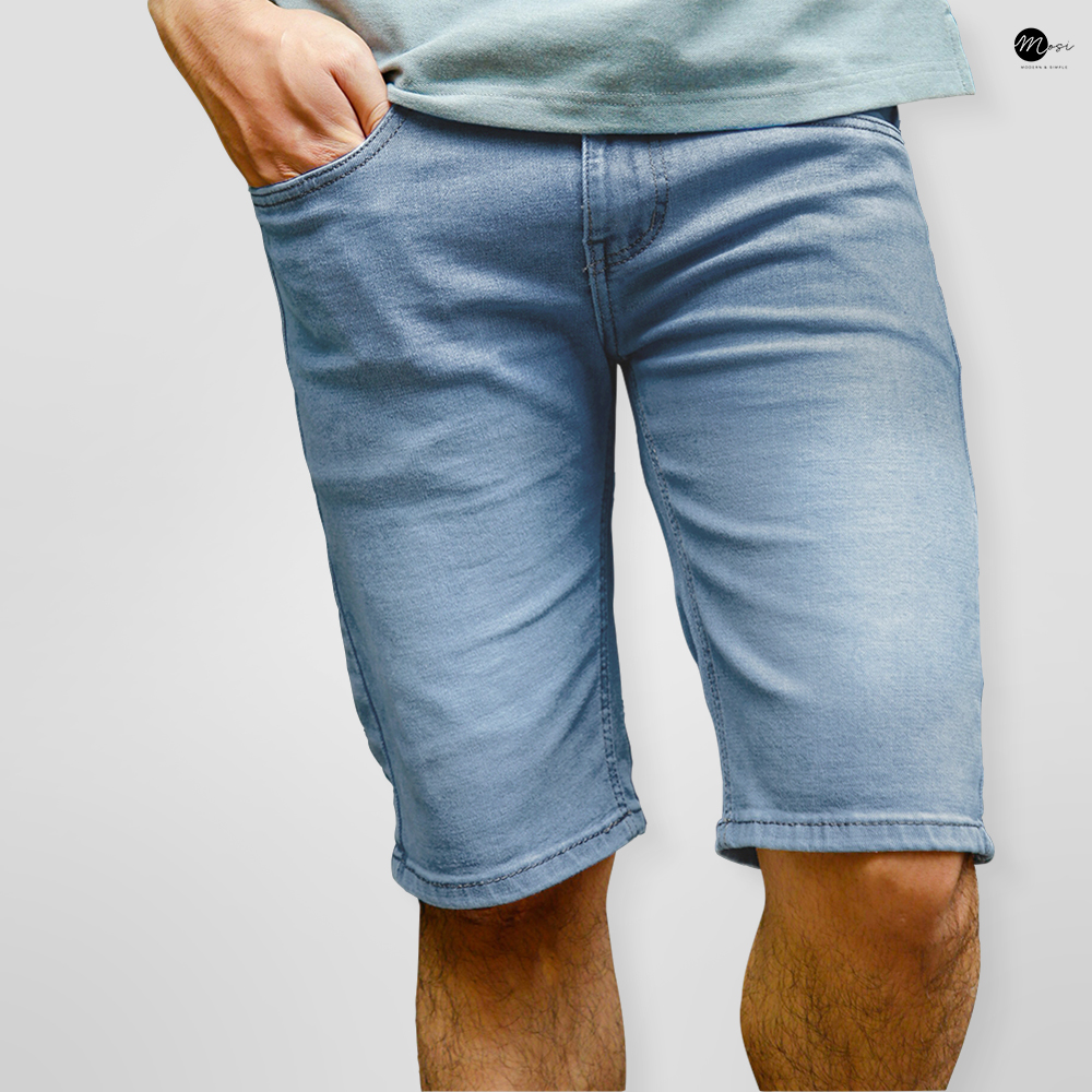 Quần Jean Short Nam Màu Xanh trắng Cao Cấp Co Giãn Form Dáng Ôm Skinny Trẻ Cực Cool