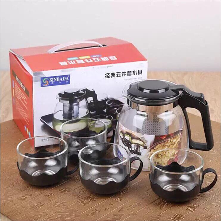 Bộ Bình Lọc Trà Thủy Tinh 700ml Kèm 4 Ly