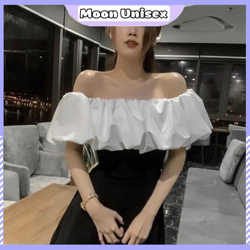Váy trễ vai bèo ngực trắng / Đầm trễ vai dáng ôm phối ngực trắng_Moonunisex