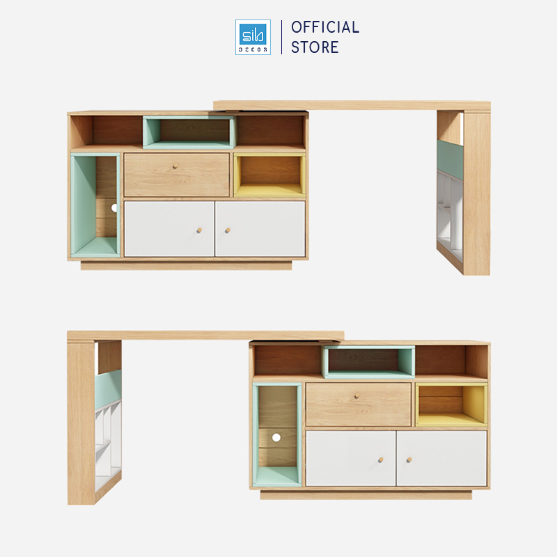 Bàn Làm Việc Tại Nhà Sáng Tạo Kèm Tủ Sách Phong Cách Bắc Âu Thương Hiệu SIB Decor