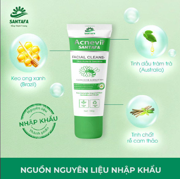 Sữa rửa mặt Acnevir Santafa - Giúp làm sạch bụi bẩn trên da,Làm giảm và ngăn ngừa mụn quay trở lại - Tuyp 50g/100g