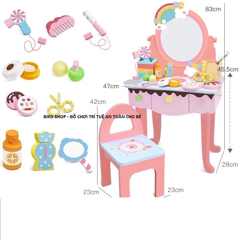 Bàn trang điểm cầu vồng cho bé 83cm