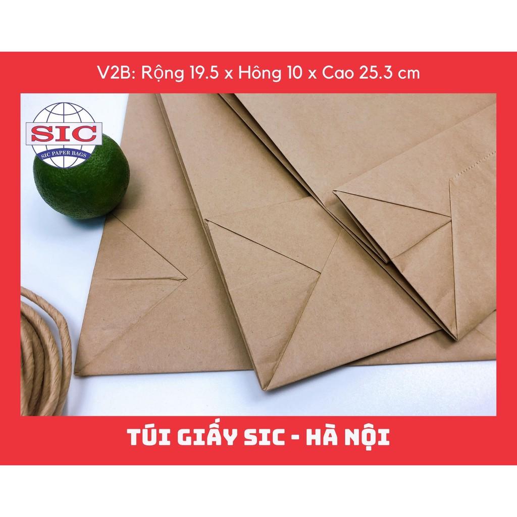 100 CHIẾC TÚI GIẤY KRAFT V2B: 19.5x10x25.3cm CÓ QUAI