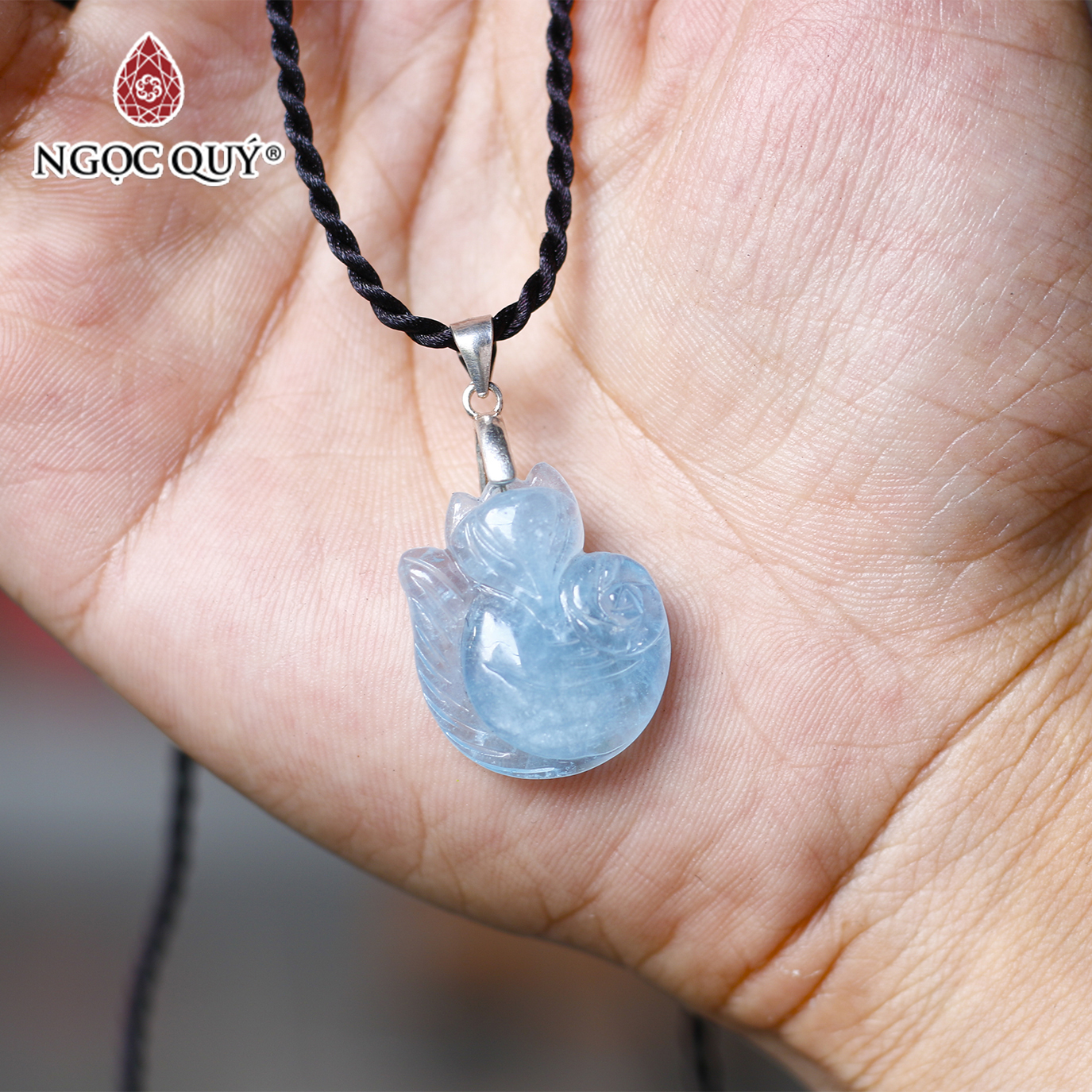 Mặt dây chuyền hồ ly 9 đuôi aquamarine mệnh thủy, mộc - Ngọc Quý Gemstones