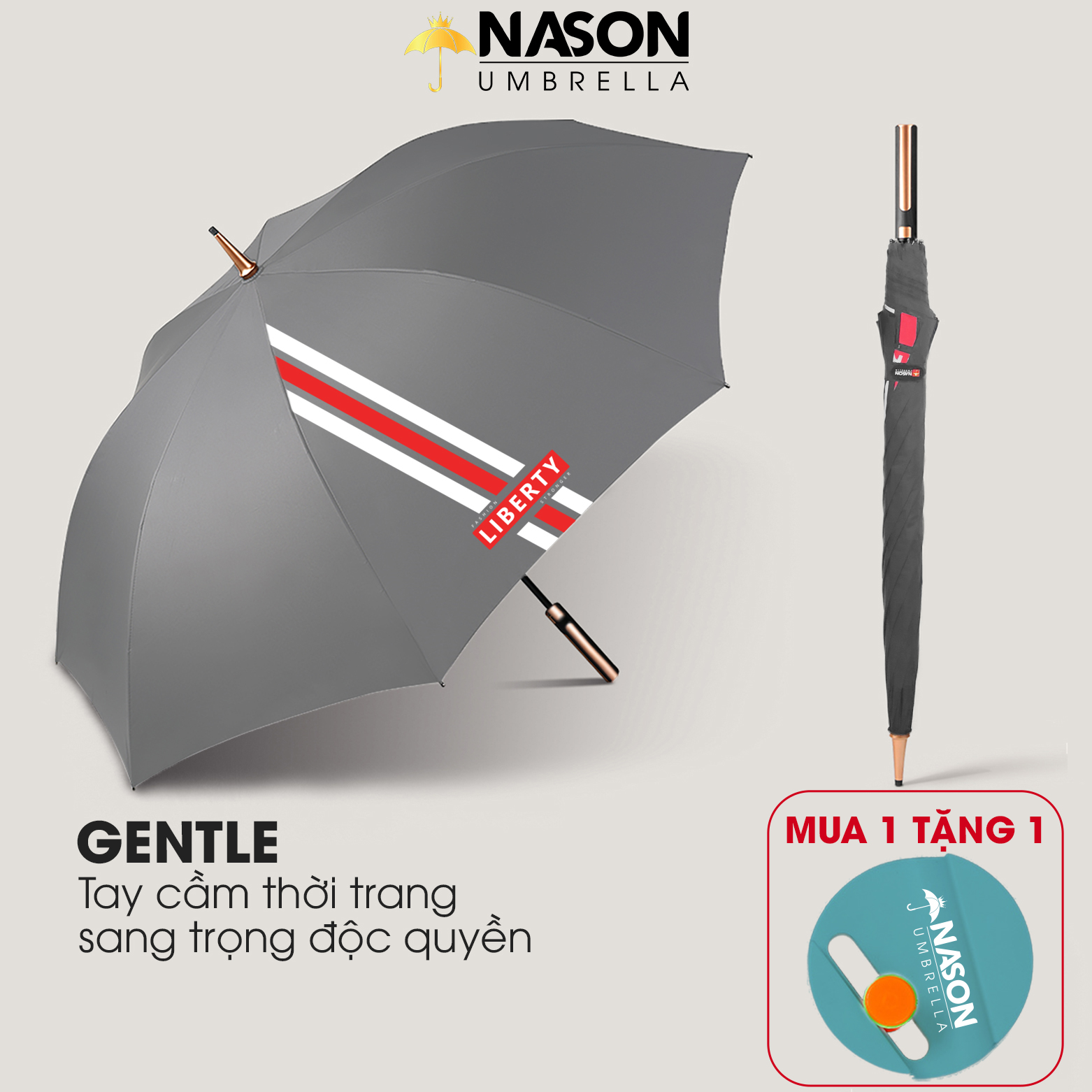 Ô thẳng cao cấp tán rộng Nason Gentle - Dù thẳng cao cấp Nason - Ô dù chống lật, ô thẳng che mưa