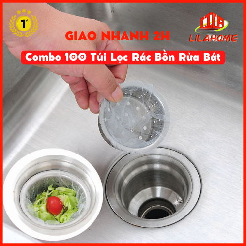 Combo 100 Túi Lưới Lọc Rác Bồn Rửa Bát Thông Minh Tiện Lợi - Hàng Chính Hãng