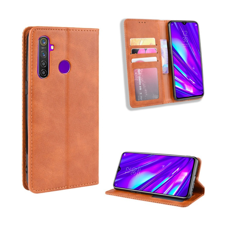 Bao da Flip Wallet Leather dạng ví đa năng siêu bền siêu êm dùng cho Realme 5 Pro