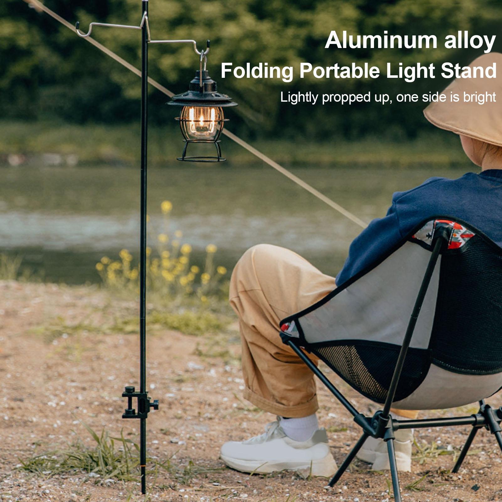 Portable Camping Lantern Stand, Lantern Holder, with Clamp & Stake, Lightweight Aluminum Alloy Removable Lantern Hanger, for Picnic Fishing
