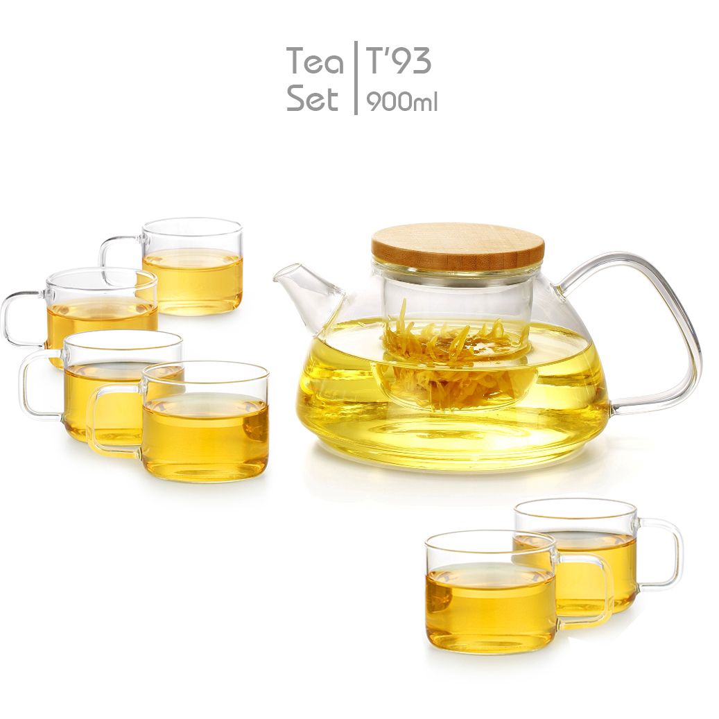 Bộ ấm Trà Hoa thủy tinh lõi thủy tinh T93 ( Ấm 900ml + 6 tách 100ml )