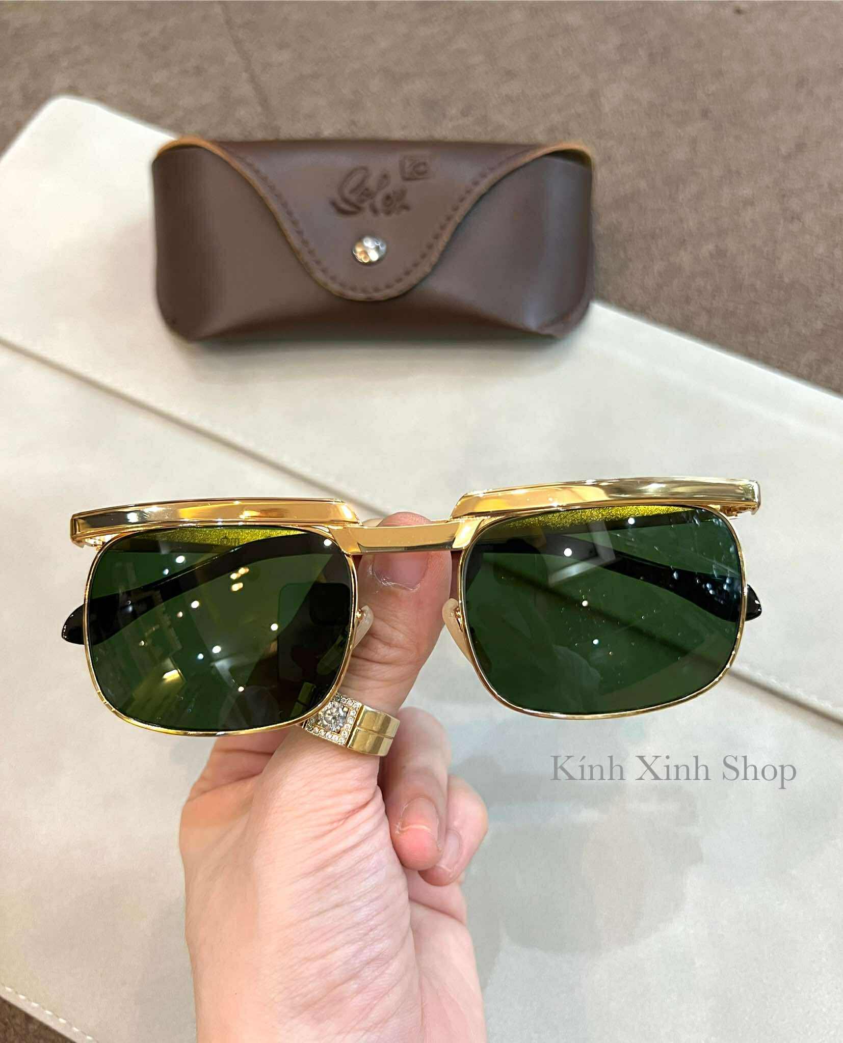 Kính râm chống nắng cao cấp cho nam Solex Mắt thủy tinh gọng Titan mạ vàng 14K