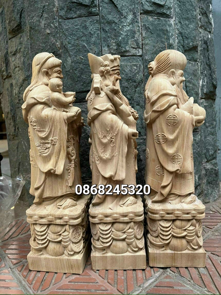 Bộ tượng phật tam đa phúc lộc thọ bằng gỗ ngọc am thơm nức kt cao 40cm