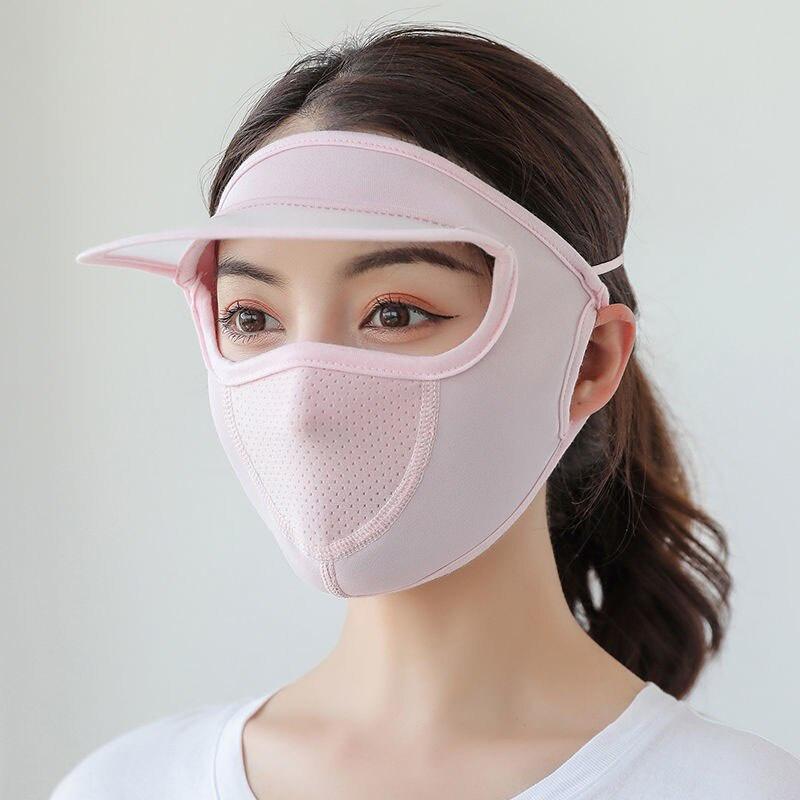 2-IN-1 Sunscreen Hat Full Face Cover Mask Breathable Ice Silk Sun Hat Face Mask Summer Outdoor Sport Riding Cycling Mask Caps