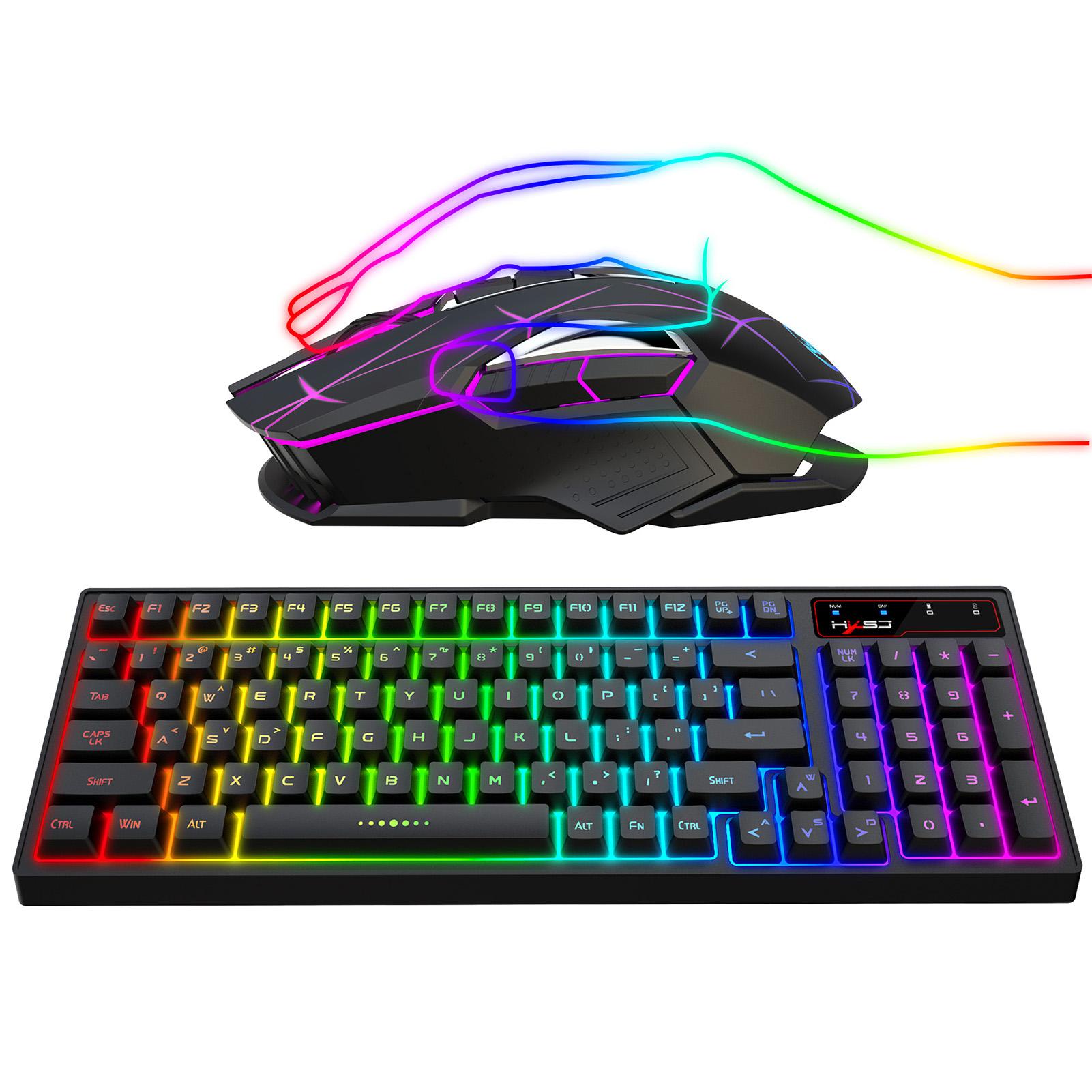 HXSJ 2.4G Wireless Rechargeable Keyboard Mouse Combo 96 Keys RGB Membrane Keyboard Colorful Backlight Gaming Mouse Set