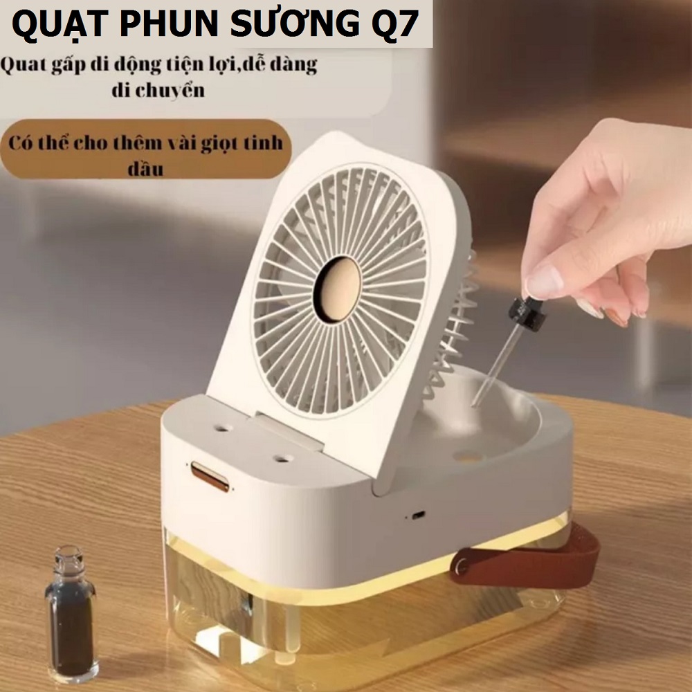 Quạt Hơi Nước Phun Sương , Khay Chứa Nước 2,5L ONION Q7 Cao Cấp gấp gọn, Máy điều hòa không khí mini, quạt phun sương, tinh dầu kèm đèn led