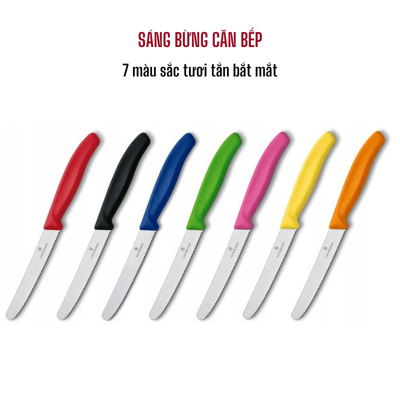 Dao Gọt Củ Quả Lưỡi Răng Cưa VICTORINOX Cán Nhựa Nhiều Màu 11cm