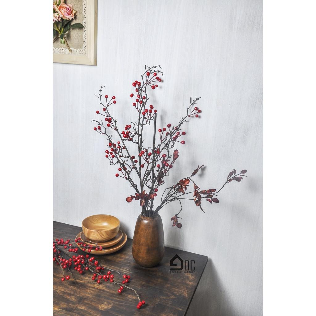 Set Lọ hoa gỗ cắm hoa đào đông trang trí tết phòng khách, nhà hàng