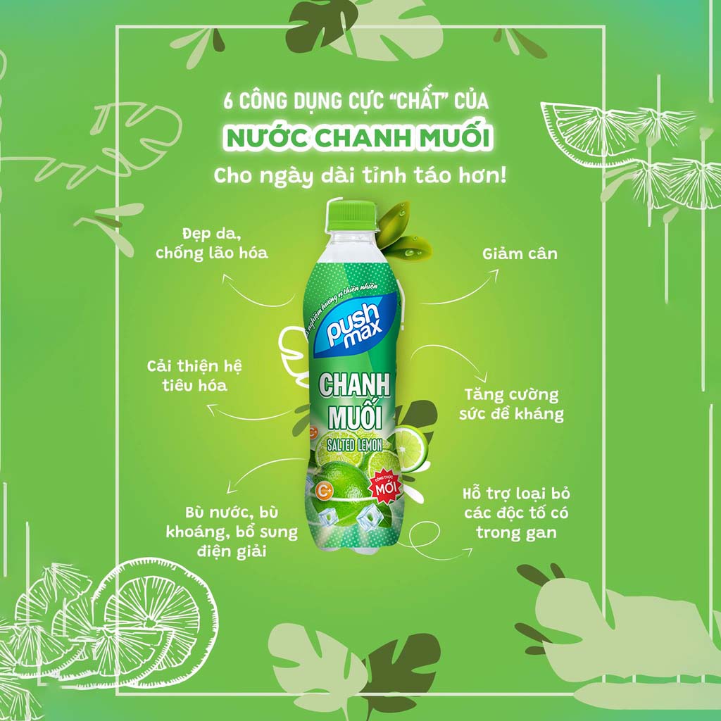 Thùng 24 Chai Nước Trái Cây Chanh muối Pushmax (350ml x 24 Chai) [DATE 16.04.24]