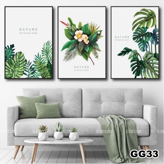 Tranh treo tường canvas lá cây nhiệt đới trang trí phòng khách, phòng ngủ, phòng ăn, decor spa phong cách hiện đại