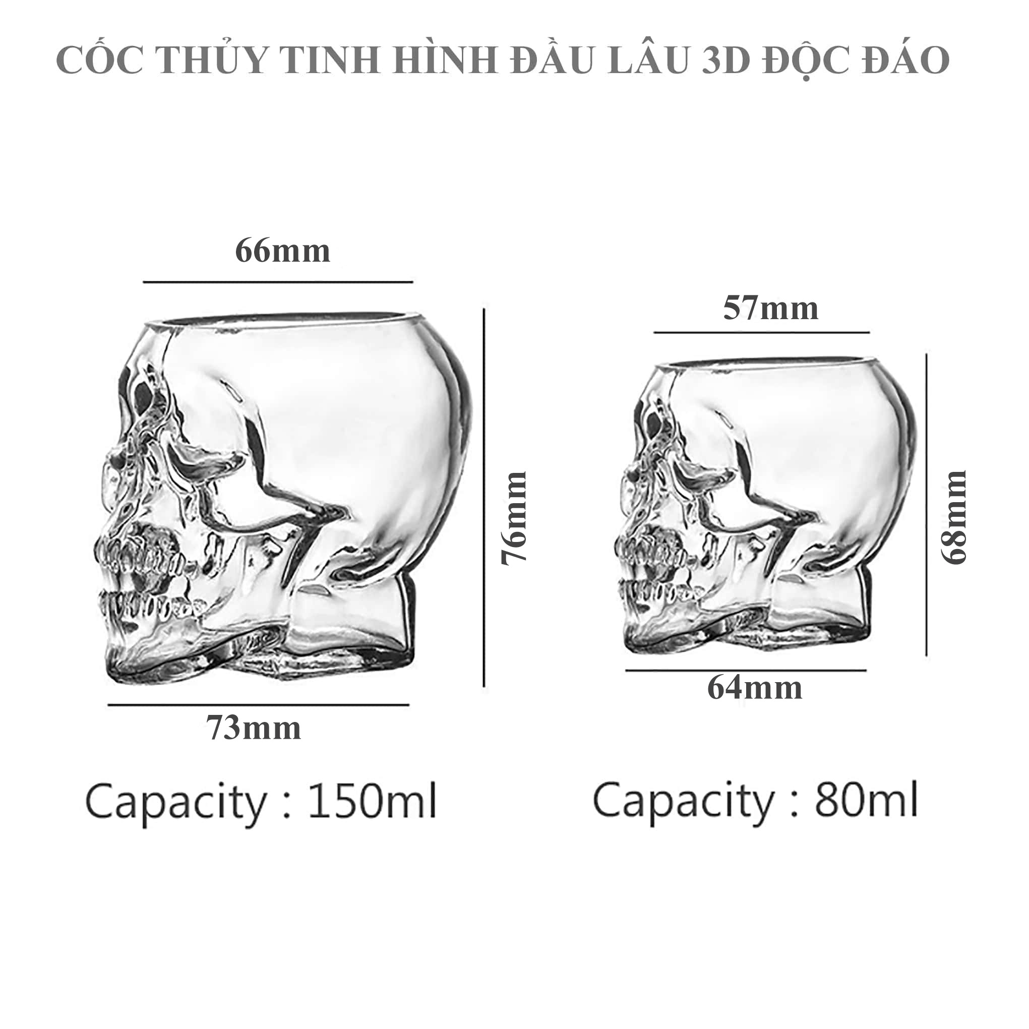 Cốc Thủy Tinh Hình Đầu Lâu 3D Pha Lê Độc Đáo