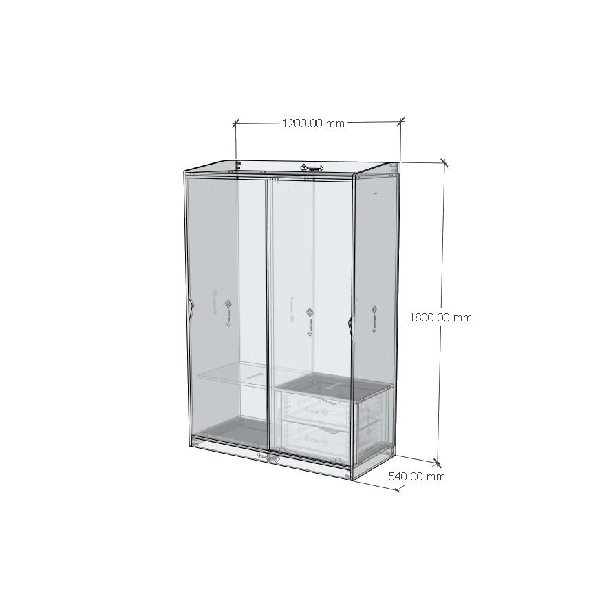 WINNI, Tủ quần áo 2 cánh lùa , 120cm x 54cm x 180cm , TCL_036