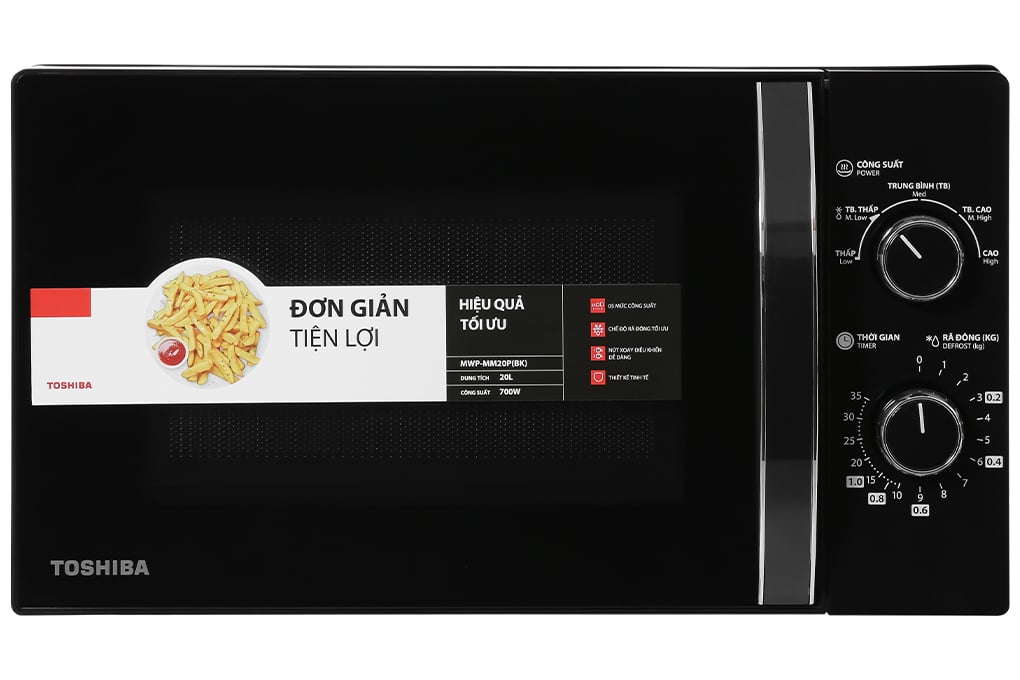 Lò vi sóng Toshiba MW2-MM20P(BK) - Dung tích 20 lít, 5 mức công suất, Kết hợp chống thấm 3 lớp, Kháng khuẩn bên trong lò - Hàng chính hãng