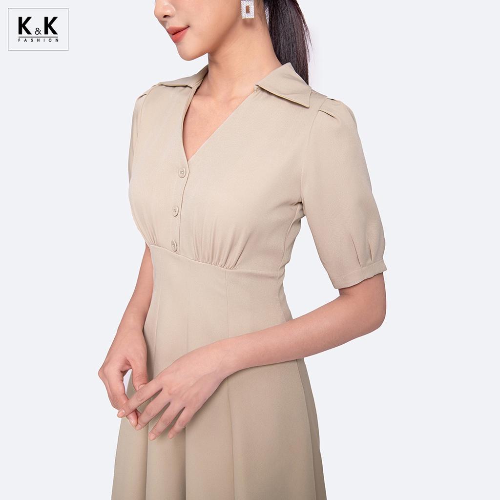 Đầm Công Sở Dáng Xòe Xếp Ly K&amp;K Fashion KK130-05 Chất Liệu Kalan