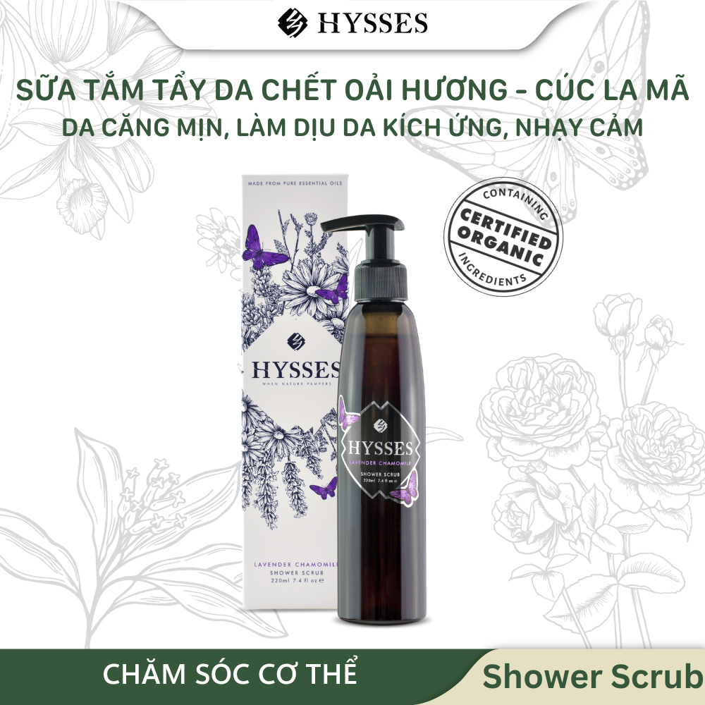 Sữa Tắm Tẩy Tế Bào Chết Cao Cấp Hysses Giúp Làm Sạch Sâu, Da Mịn Màng, Săn Chắc, Dưỡng Trắng, Thư Giãn Cơ Thể, Kích Thích Giấc Ngủ Sâu Với Tinh Dầu Oải Hương và Gỗ Hinoki Hữu Cơ Tự Nhiên