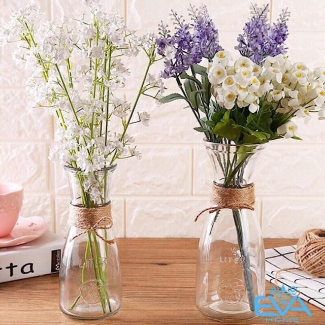 Bình Bông Lọ Hoa Thủy Tinh Eo Nhỏ Tặng Kèm Dây Bố Trang Trí LOVE