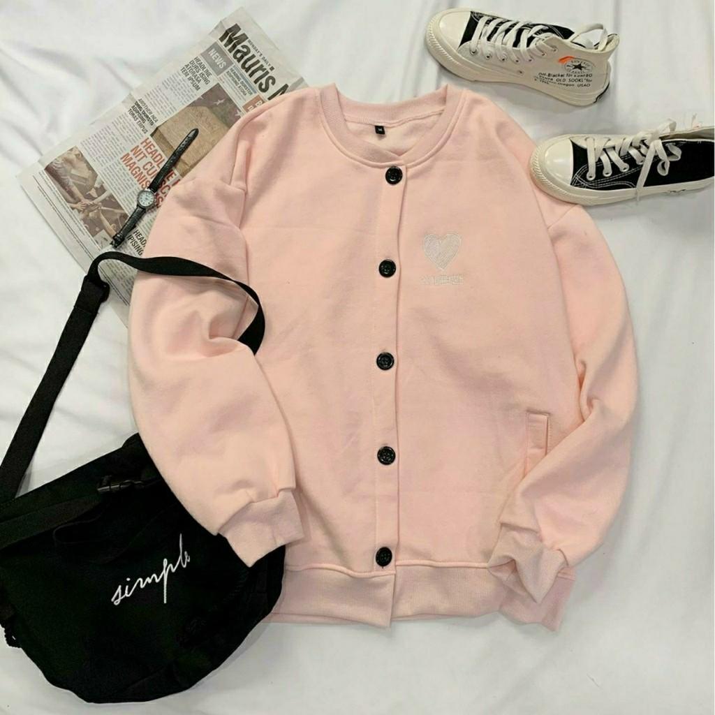 Áo Cardigan Thêu Trái Tim Cozy Unisex,Nỉ Ulzzang Phom Rộng 4 Màu