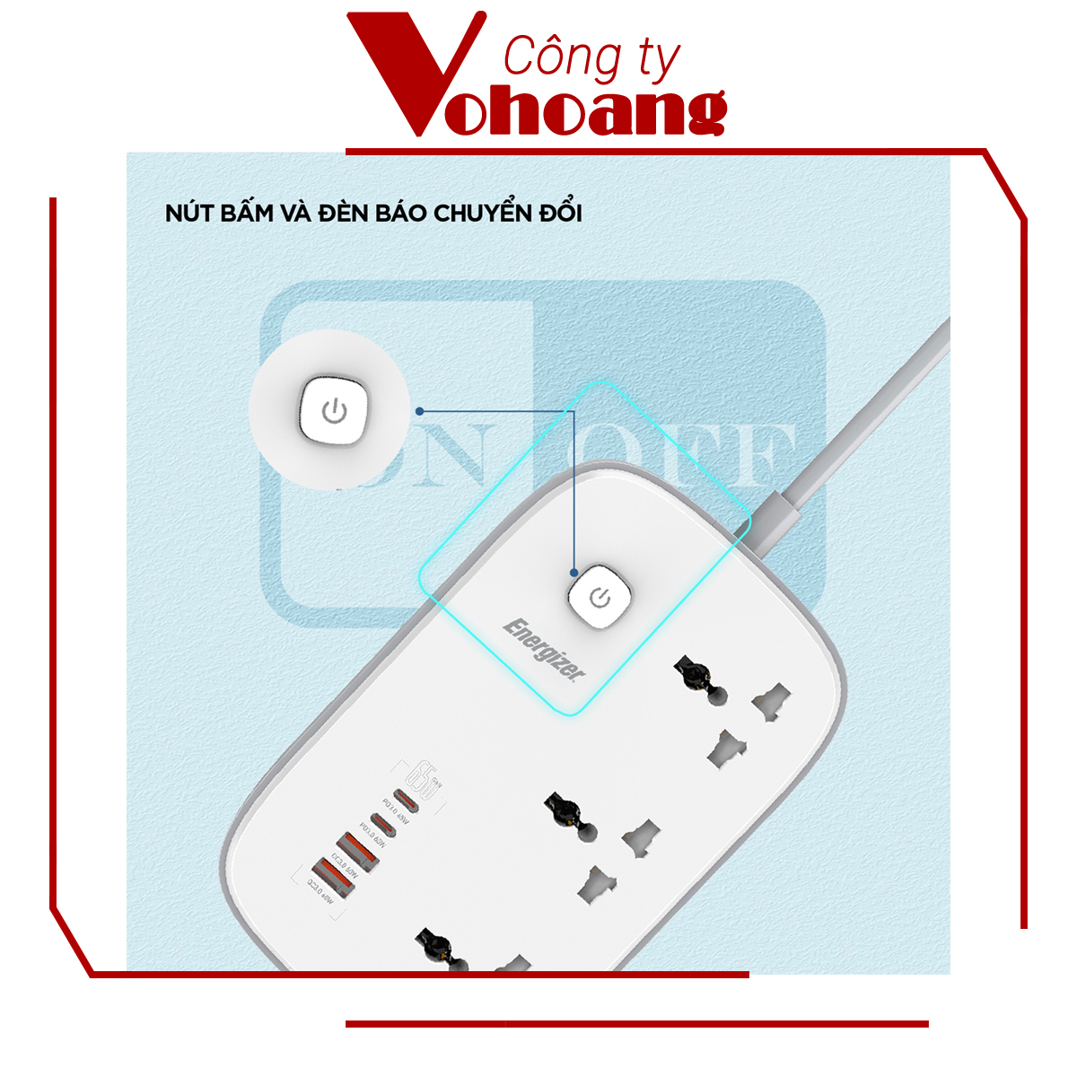 [Mỹ] Ổ cắm điện Energizer đa năng 3AC kèm 2USB-A và 2USB-C sạc nhanh PD (max PD 65W) - Energizer EPB3250W00EU