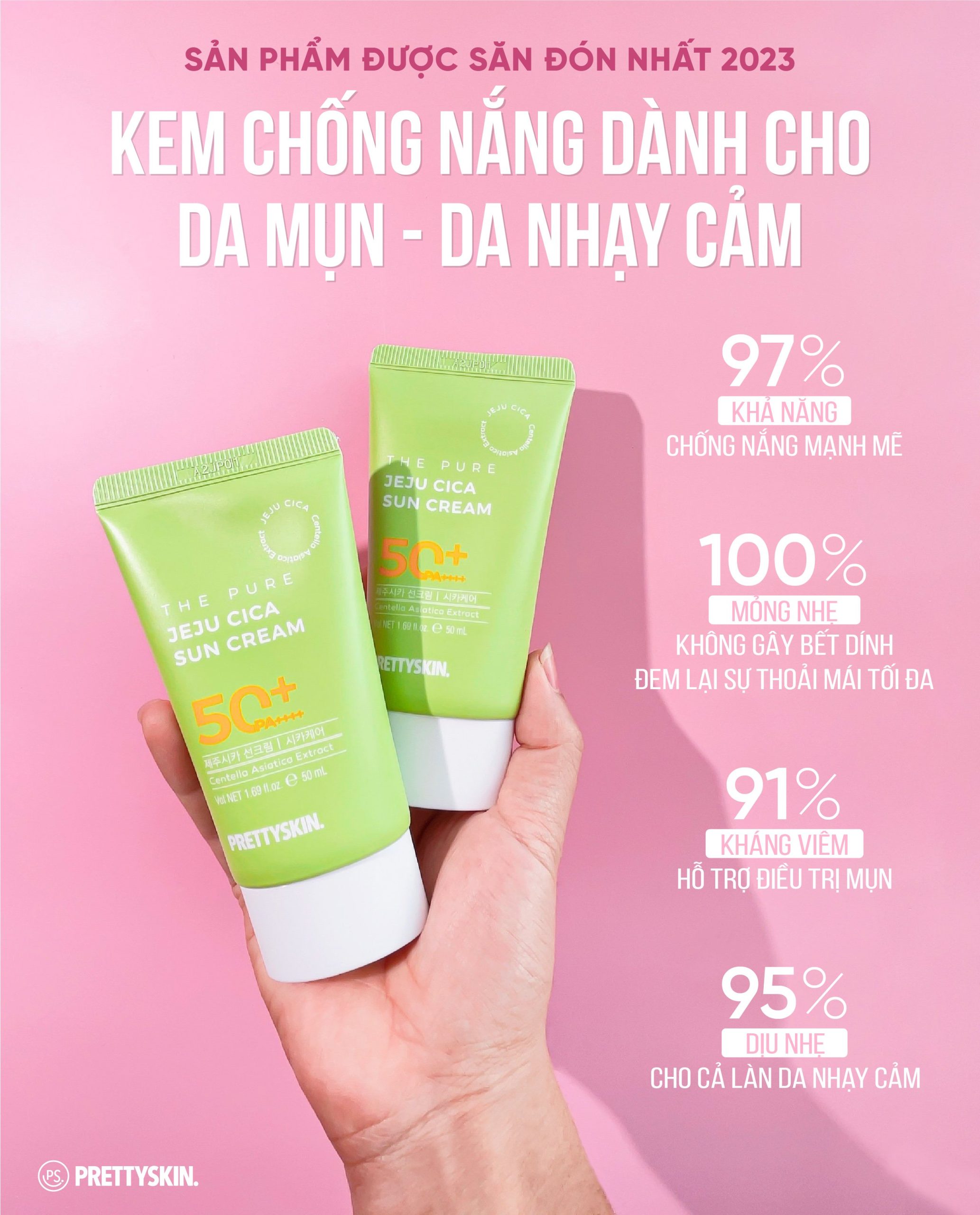 KEM CHỐNG NẮNG RAU MÁ THE PURE JEJU CICA SUN CREAM PRETTYSKIN