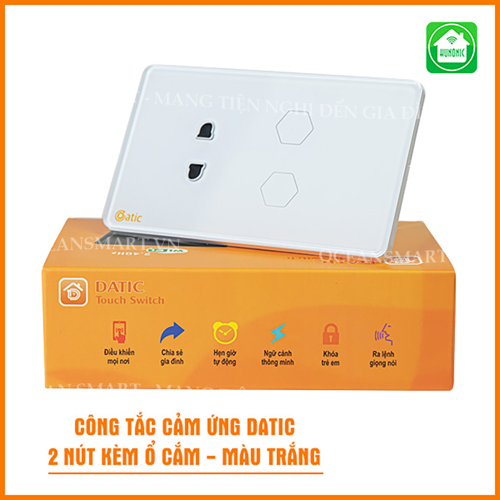 Công Tắc Cảm Ứng Wifi Datic, Công Tắc Kèm Ổ Cắm 2IN1 - DTSW02M