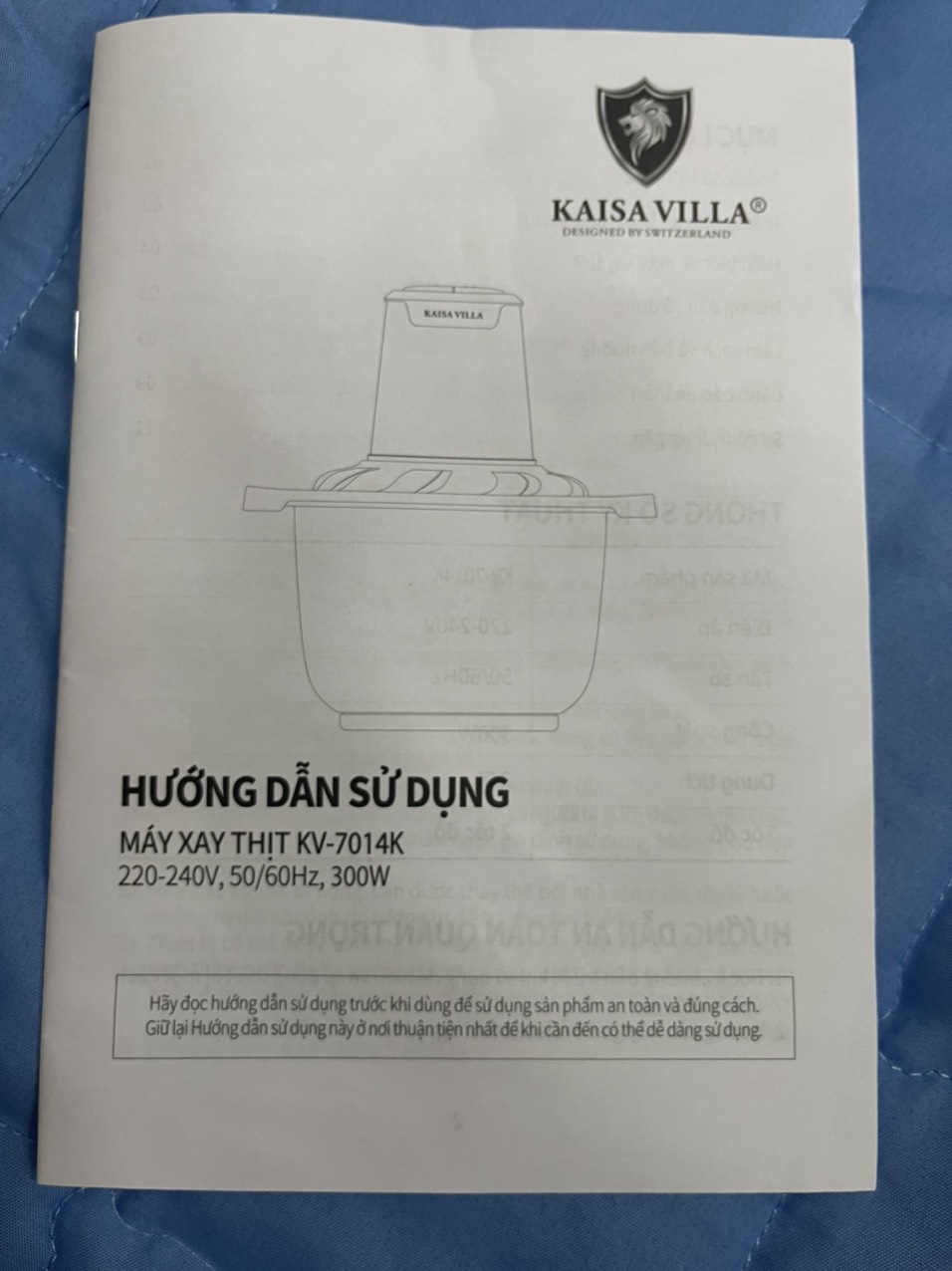 Máy xay thịt cao cấp Kaisa Villa 2L- Cối thủy tinh- Công suất 300W- Model KV 7014K-Hàng chính hãng