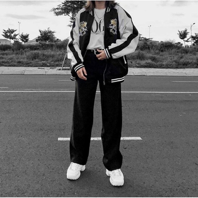Áo khoác bomber thêu rồng thể thao nam nữ unisex, áo khoác gió dù 2 lớp