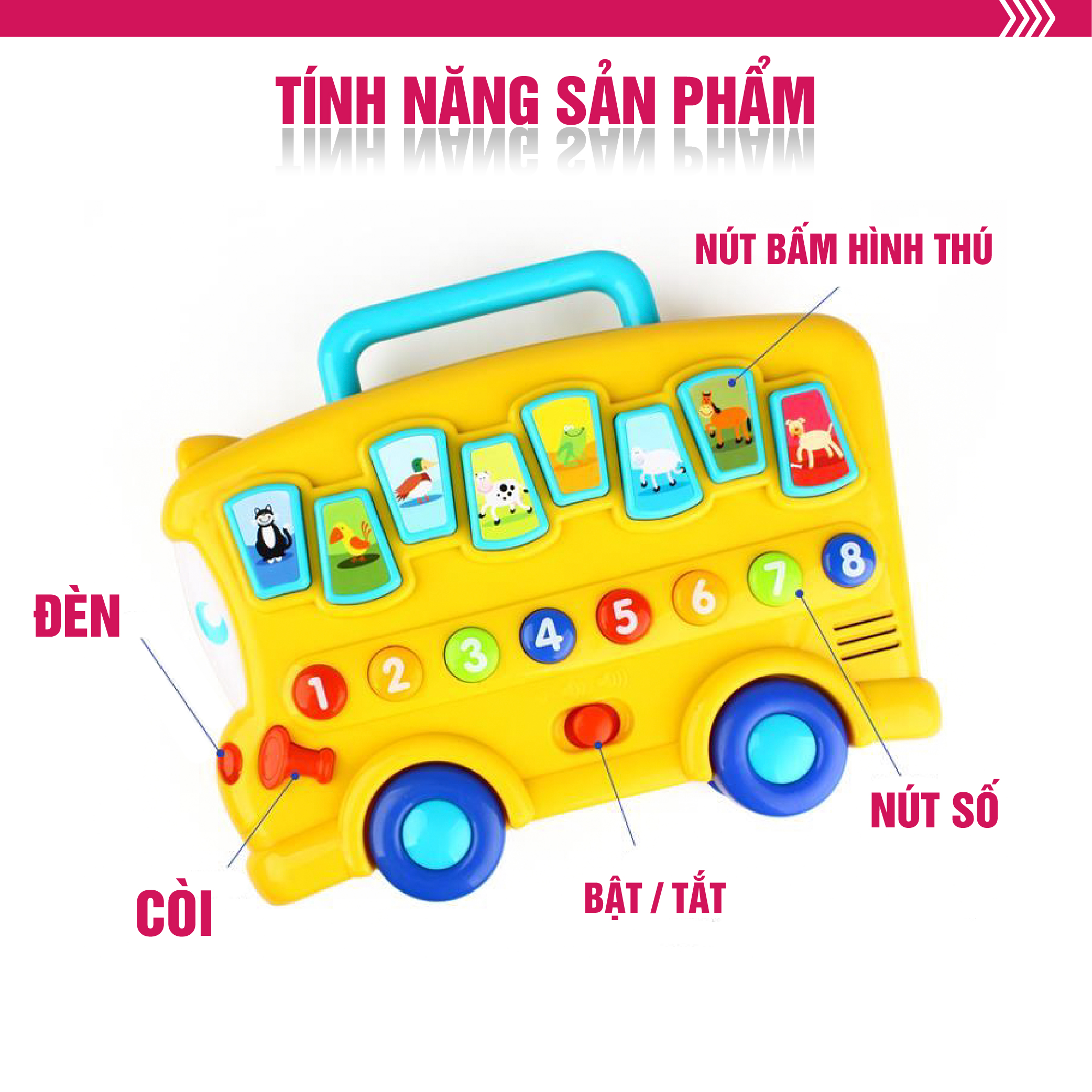 Xe Bus dạy bé học số và nhận biết con vật có đèn nhạc Winfun 0676 - Phát triển khả năng tự học, giáo dục sớm cho bé - tặng đồ chơi dễ thương