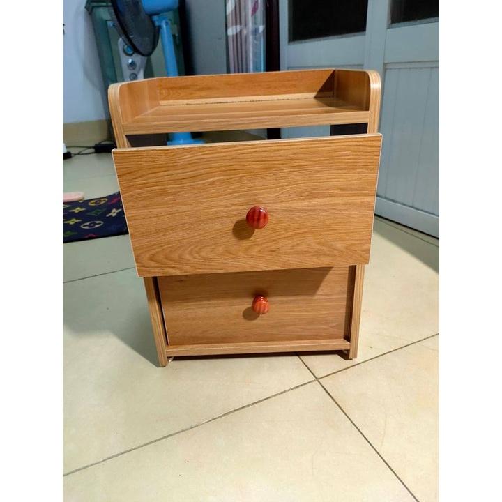 Tủ kệ đầu giường 2 ngăn kéo màu gỗ cực đẹp kích thước 42*30*22 cm