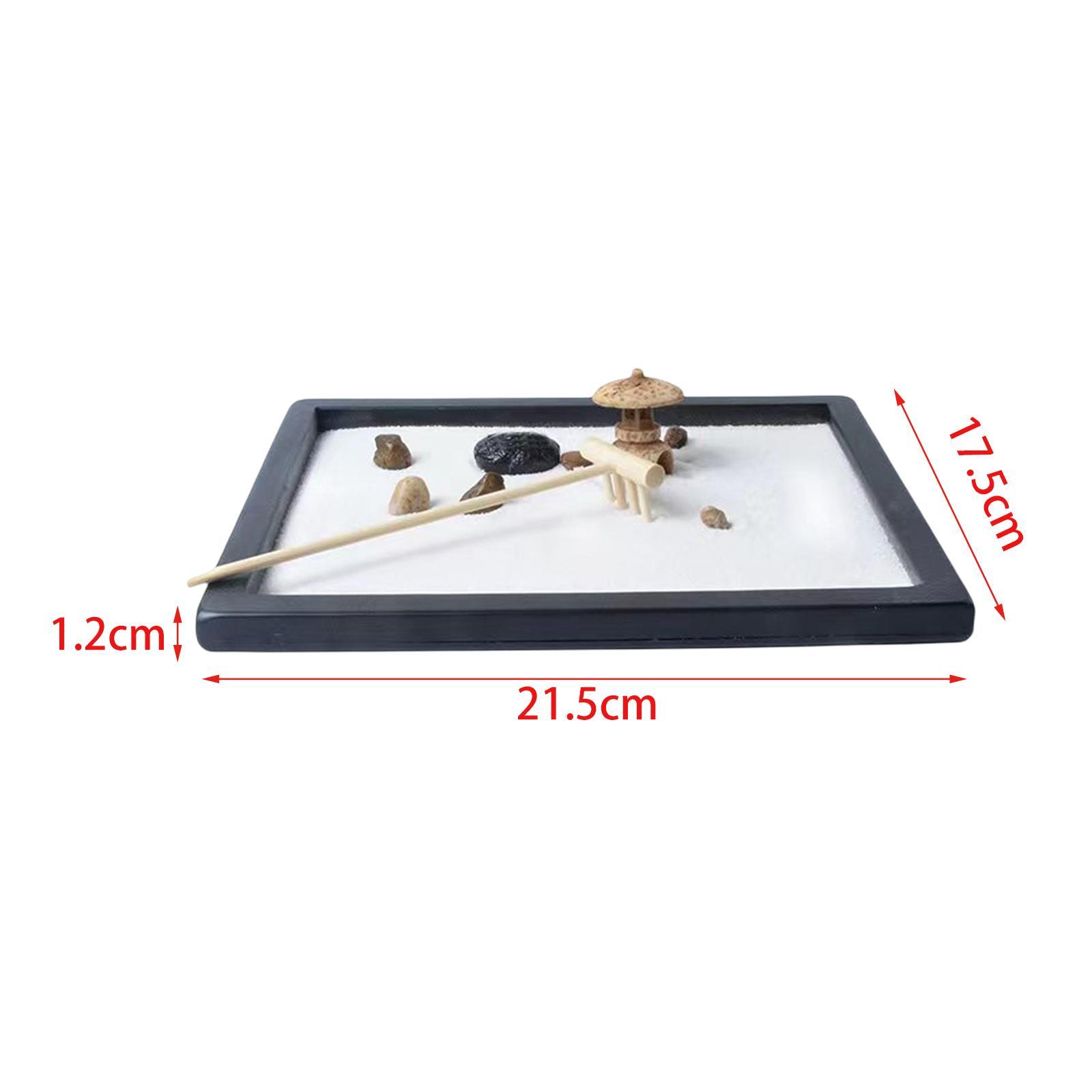 Mini Desk Decoration Gifts Meditation Relaxation Yoga Miniatures Wooden Tray Rake Ornaments Desktop Sandbox Rocks for Living Room Office