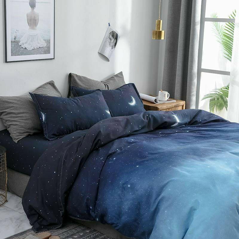 Bộ chăn ga gối cotton fly nhập khẩu bầu trời đêm